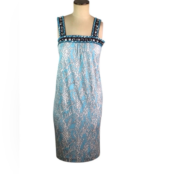Tory Burch Blue & White Crystal Embellished Silk Dress, XS, EUC - Picture 1 of 7
